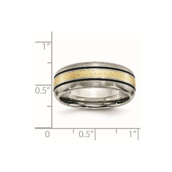 Kazi Luxury Titanium Antiqued & Brushed 14k Yellow Gold Inlay 8mm Grooved B&